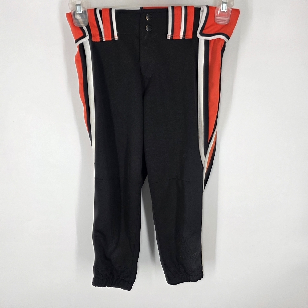 Boombah Softball Pants Mens Womens 28 Black Orange White Striped Padded Athletic